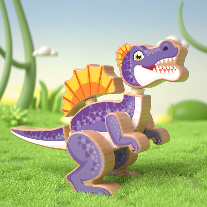 Wooden Toy Magnetic Dinosaur 3D Jigsaw Puzzle Baby Boys Girls Educational Cartoon Puzzle Hand-Eye Coordination