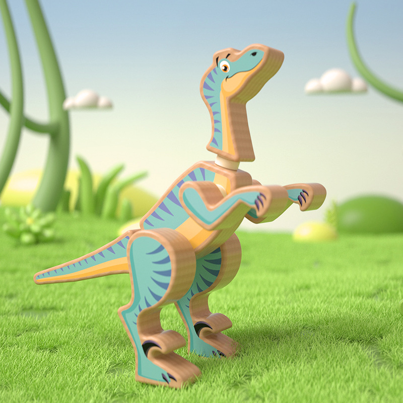 Wooden Toy Magnetic Dinosaur 3D Jigsaw Puzzle Baby Boys Girls Educational Cartoon Puzzle Hand-Eye Coordination