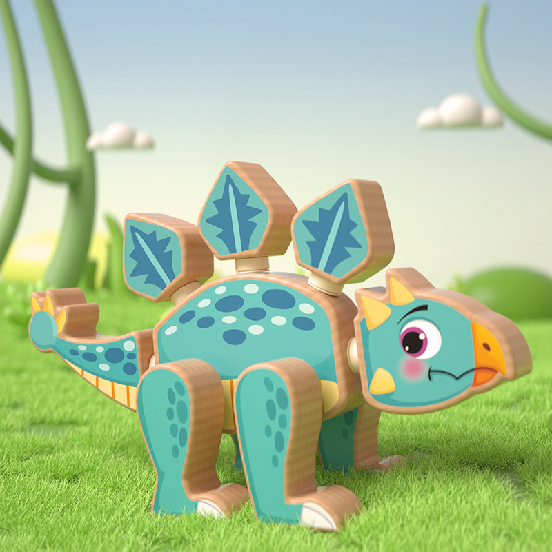 Wooden Toy Magnetic Dinosaur 3D Jigsaw Puzzle Baby Boys Girls Educational Cartoon Puzzle Hand-Eye Coordination