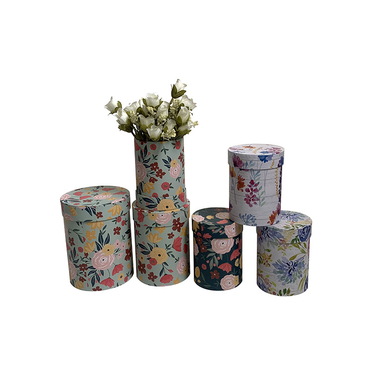 Cubo Abrazo Circular Estampado Campestre de 3 Niveles Olipai - Para Arreglos Florales y Regalos con Estilo Rústico - Venta al por Mayor para Importadores