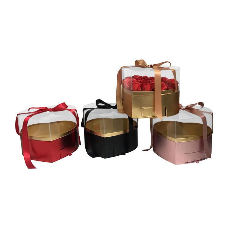Caja Corazón con Cajón y Ventana de Acrílico con Stock Inmediato Olipai - Para Arreglos Florales y Regalos de Diseño - Venta al por Mayor para Importadores