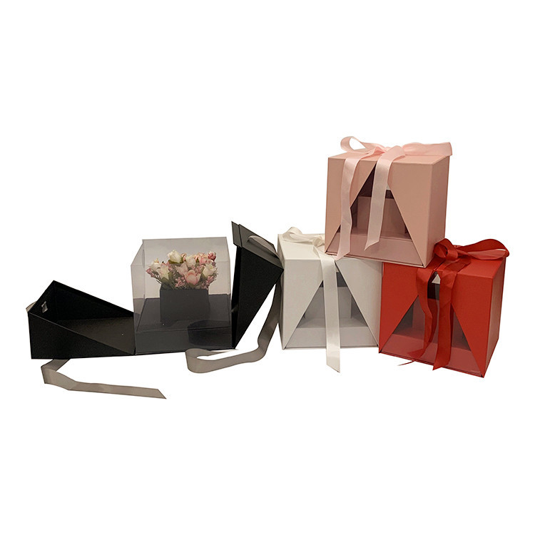 Caja de Regalo Cuadrada de Doble Abertura con Ventana Olipai - Para Flores Frescas, Flores Preservadas y Empaque de Lujo - Venta al por Mayor para Proveedores de Regalos