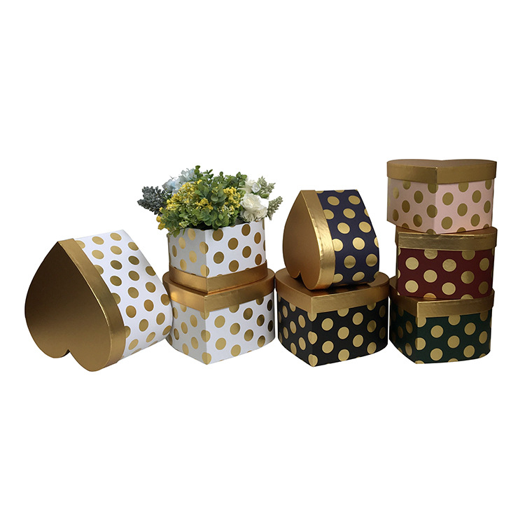 Juego de 3 Cajas Corazón con Estampado de Puntos Dorados Retro | EN STOCK | Para Mayoristas