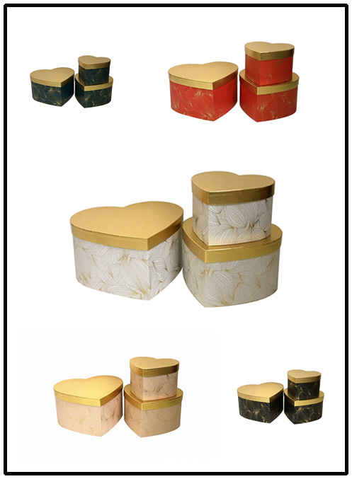 Juego de 3 Cajas Corazón con Tapa Dorada de Hoja | Diseño Exclusivo | Para Mayoristas