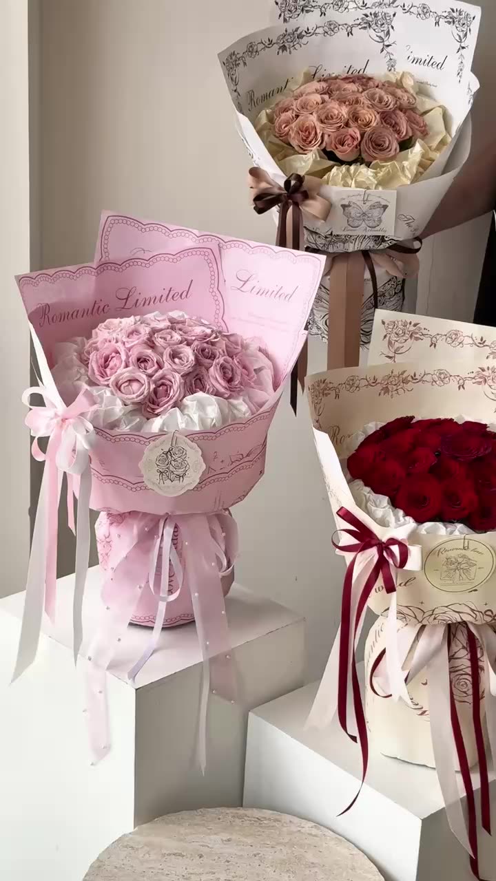 Papel Kraft para Envolver Flores 'Rose Story' - Grosor Extra para Días Festivos (Día de San Valentín, Qixi) - 500 Hojas - Venta al por Mayor para Florerías