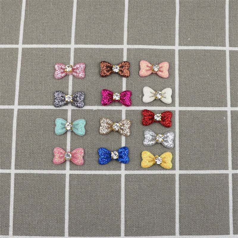 Moños de Cuero con Purpurina y Cristales - Componentes para Fabricación de Accesorios de Pelo, Ropa de Muñecas y Manualidades - Proveedor Mayorista