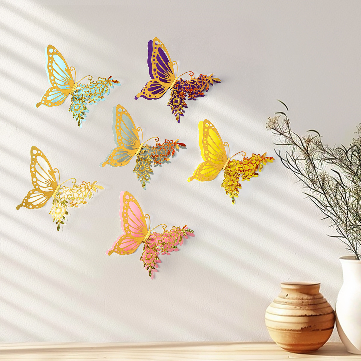 Mariposas Metálicas 3D de Doble Capa para Decoración - Acabado Imitación Metal y Diseño Calado Laser - Ideal para Bodas, Eventos y Paredes - Venta al por Mayor para Exportación