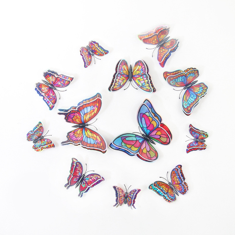 Lote de 12 Mariposas Magnéticas 3D de Doble Capa - PVC Colorido de Alta Calidad - Adhesión Fuerte y Reutilizable - Para Decoración de Hogar y Negocios - Venta al por Mayor