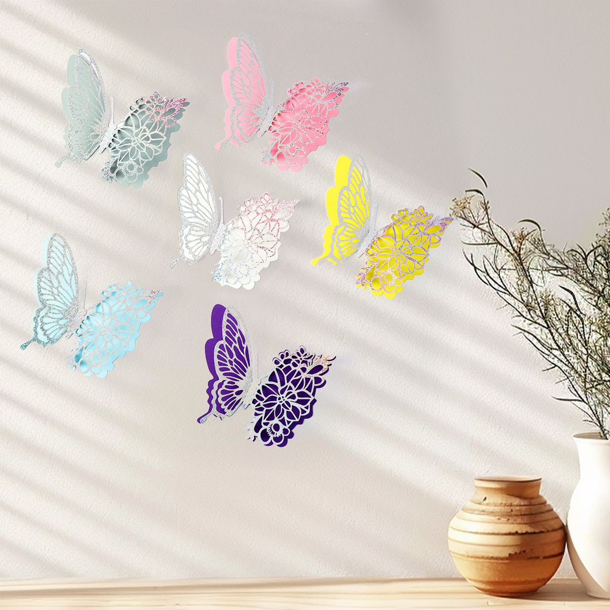 Mariposas Metálicas 3D de Doble Capa para Decoración - Acabado Imitación Metal y Diseño Calado Laser - Ideal para Bodas, Eventos y Paredes - Venta al por Mayor para Exportación
