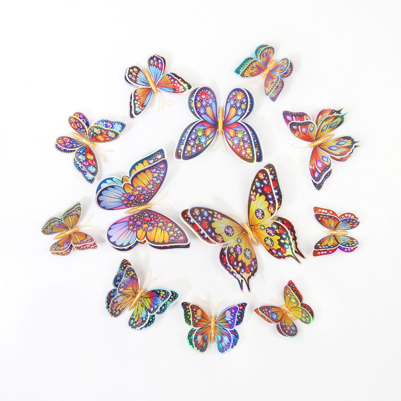 Lote de 12 Mariposas Magnéticas 3D de Doble Capa - PVC Colorido de Alta Calidad - Adhesión Fuerte y Reutilizable - Para Decoración de Hogar y Negocios - Venta al por Mayor