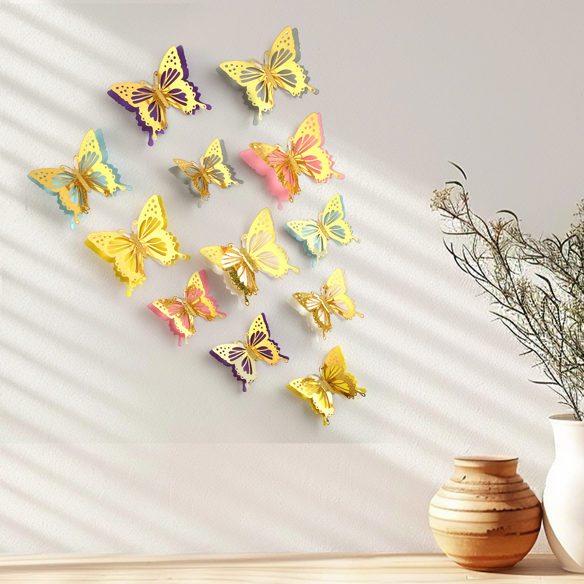 Mariposas Adhesivas 3D con Acabado Metálico - Diseño Calado y Colores Elegantes - Decoración Moderna para Pared de Sala y Comercios - Para Mayoristas y Diseñadores de Interiores