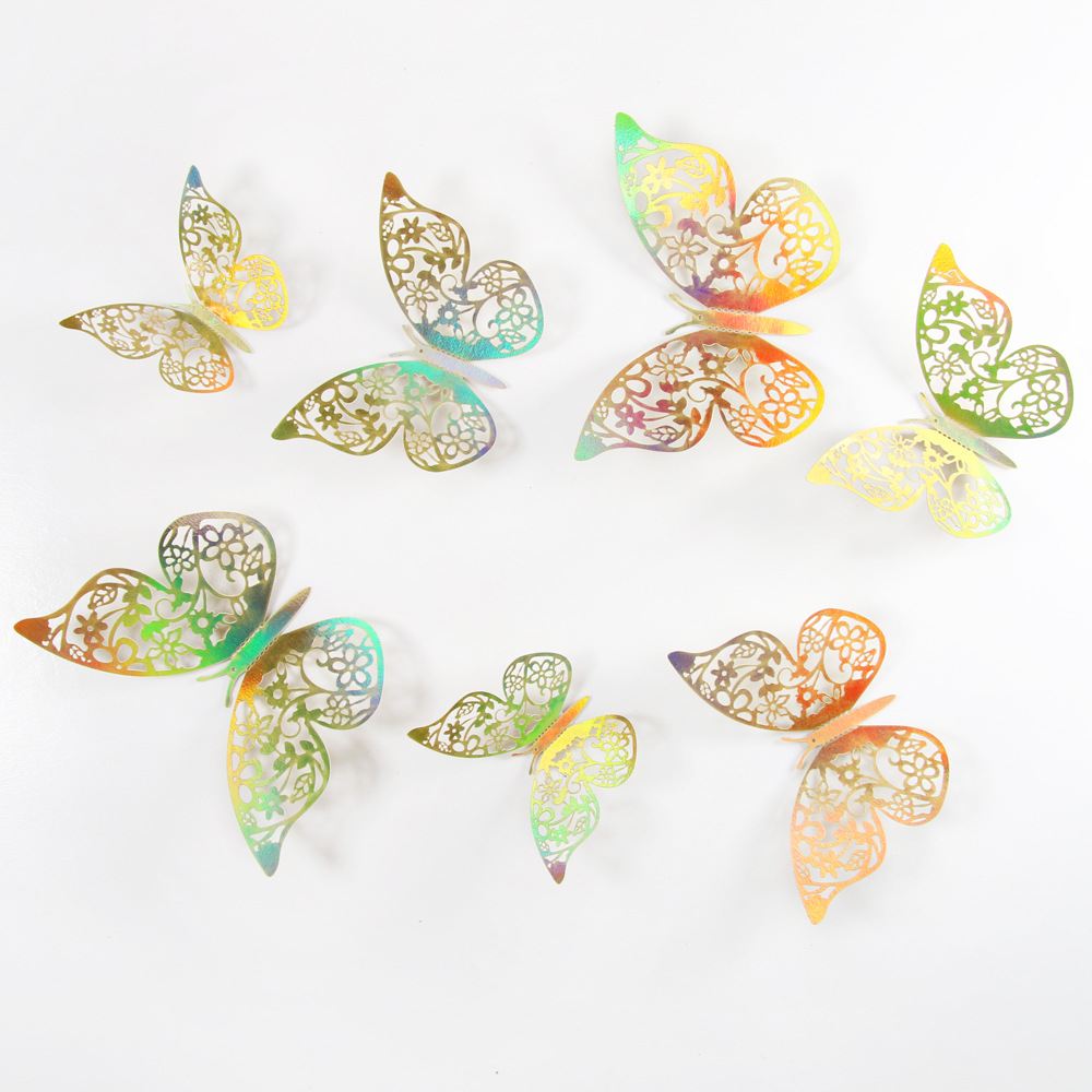 Lote de 12 Mariposas Adhesivas Caladas 3D para Exportación - Decoración Artística para Paredes y Fiestas - Colores Vibrantes para Hogares y Mayoristas