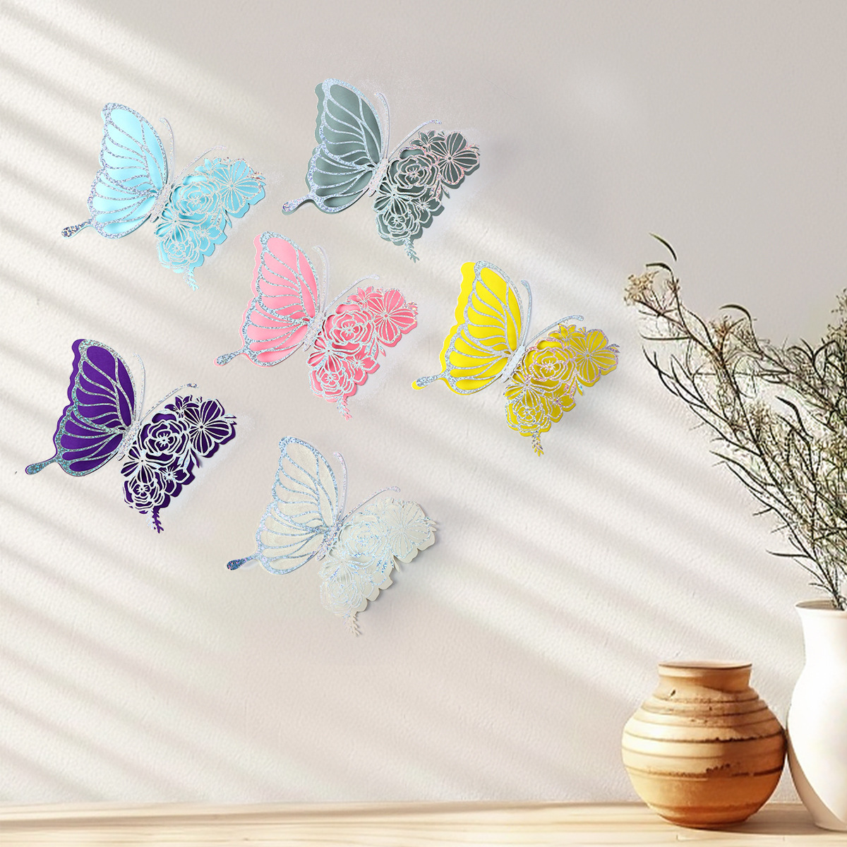 Mariposas Metálicas 3D de Doble Capa para Decoración - Acabado Imitación Metal y Diseño Calado Laser - Ideal para Bodas, Eventos y Paredes - Venta al por Mayor para Exportación