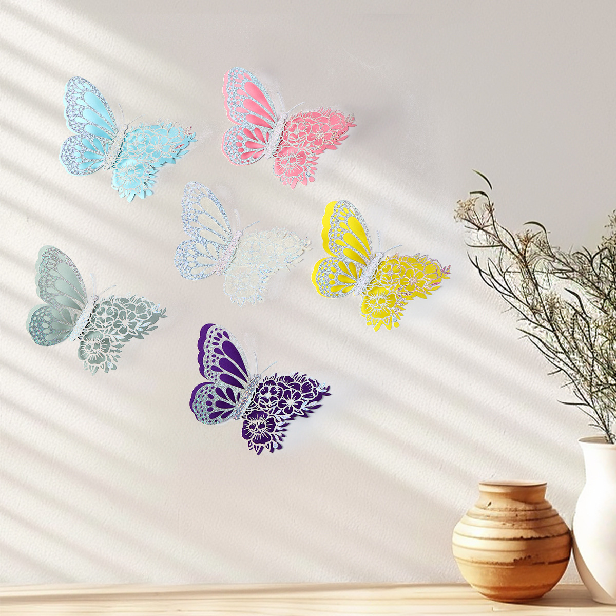 Mariposas Metálicas 3D de Doble Capa para Decoración - Acabado Imitación Metal y Diseño Calado Laser - Ideal para Bodas, Eventos y Paredes - Venta al por Mayor para Exportación