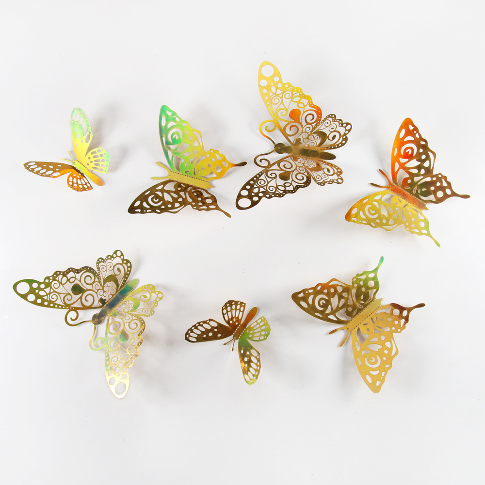 Lote de 12 Mariposas Adhesivas Caladas 3D para Exportación - Decoración Artística para Paredes y Fiestas - Colores Vibrantes para Hogares y Mayoristas