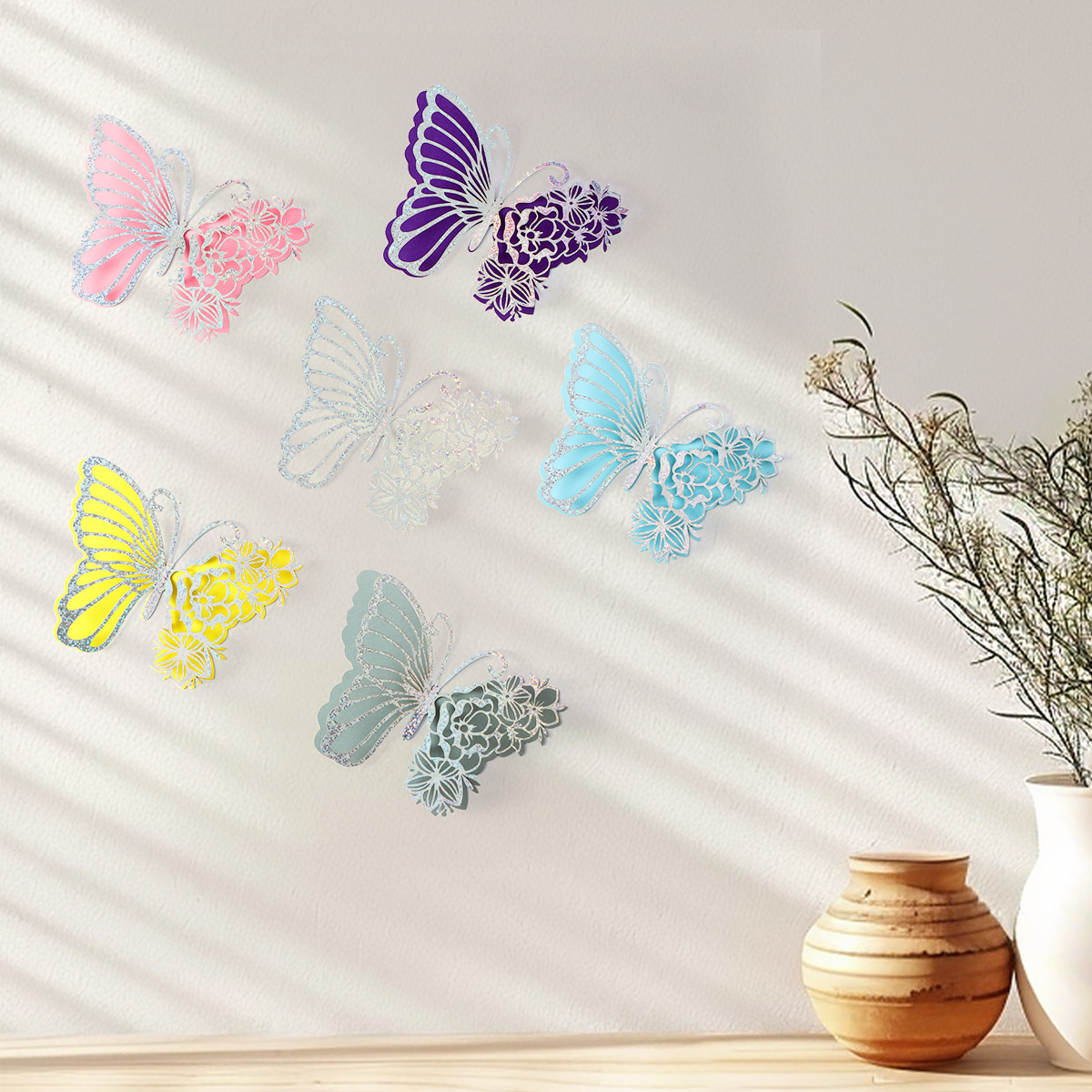 Mariposas Metálicas 3D de Doble Capa para Decoración - Acabado Imitación Metal y Diseño Calado Laser - Ideal para Bodas, Eventos y Paredes - Venta al por Mayor para Exportación
