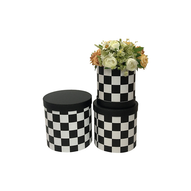 Caja Regalo Redonda con Estampado de Cuadros (Tamaño de 3 Capas) para Mayoristas - Personalizable para Floristerías e Importadores