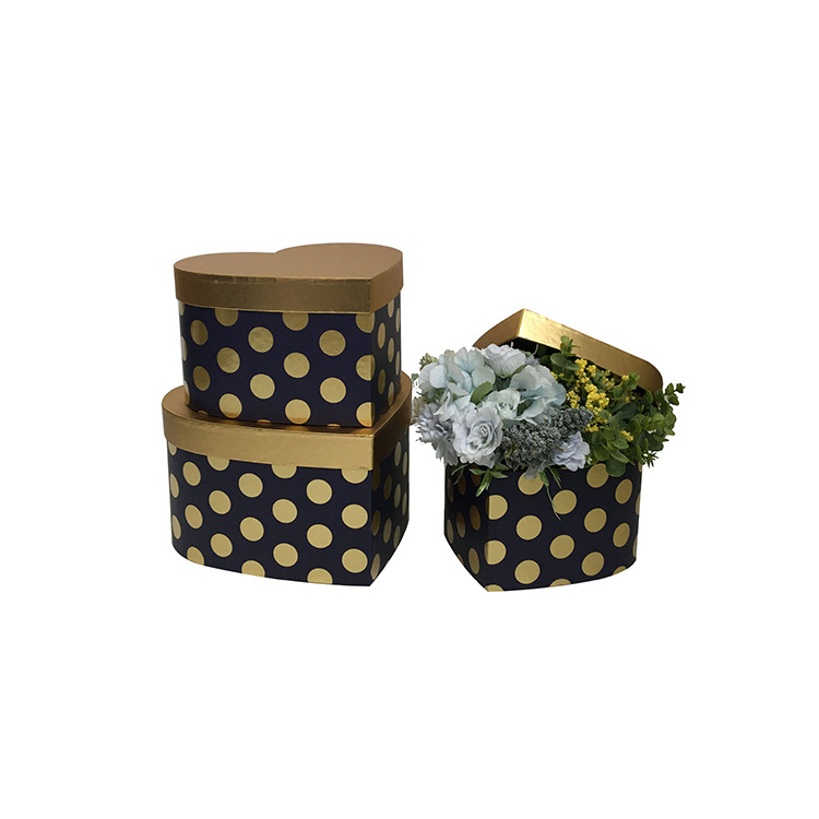 Juego de 3 Cajas Corazón con Estampado de Puntos Dorados Retro | EN STOCK | Para Mayoristas