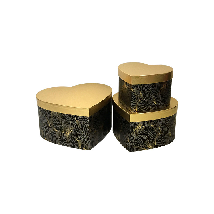 Juego de 3 Cajas Corazón con Tapa Dorada de Hoja | Diseño Exclusivo | Para Mayoristas