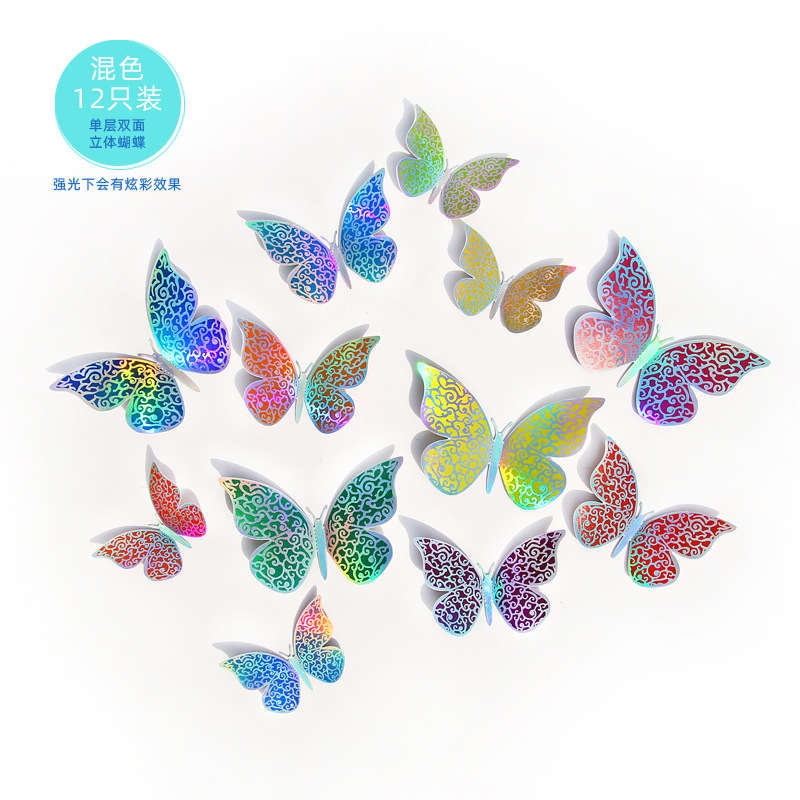 Lote de 12 Mariposas Adhesivas Holográficas 3D - Efecto Arcoíris/Iridiscente - Decoración Moderna para Pared, Habitación y Salas - Para Mayoristas