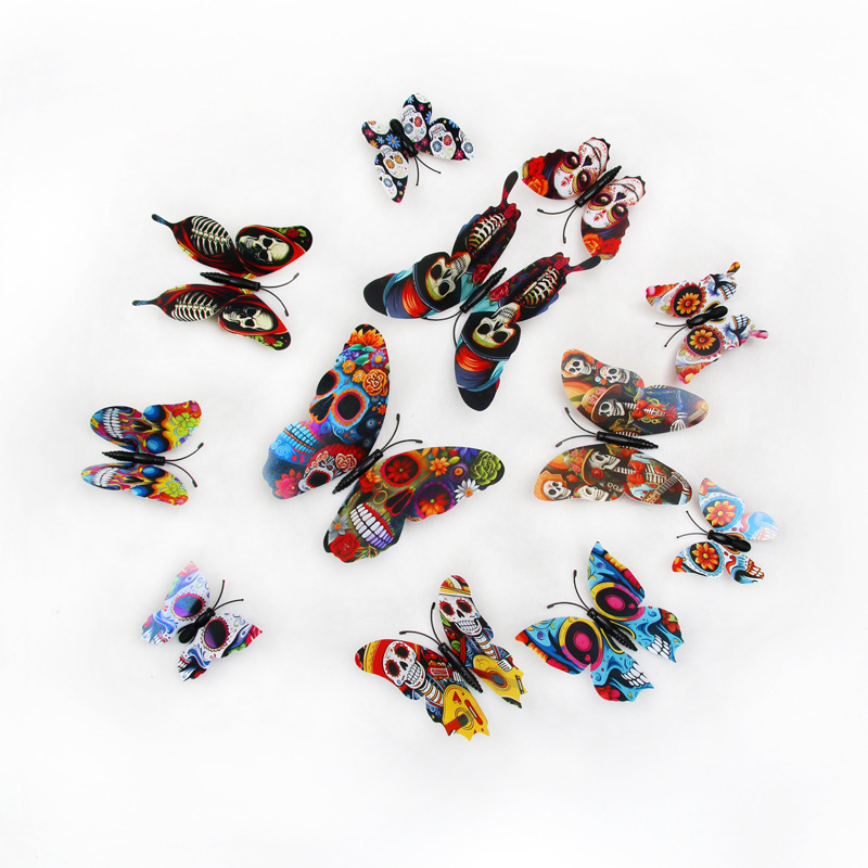 Mariposas de PVC para Halloween - Decoración Tenebrosa y Elegante para Pared - Kit para Fiestas Temáticas y Decoradores - Modelo 3D con Diseño de Calavera/ Araña