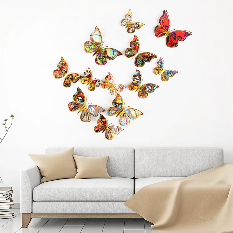Lote de 12 Mariposas Adhesivas 3D Caladas para Exportación - Colores Vibrantes y Diseño Moderno - Decoración para Pared para Hogar y Comercio - Ideal para Mayoristas y Vendedores de Amazon