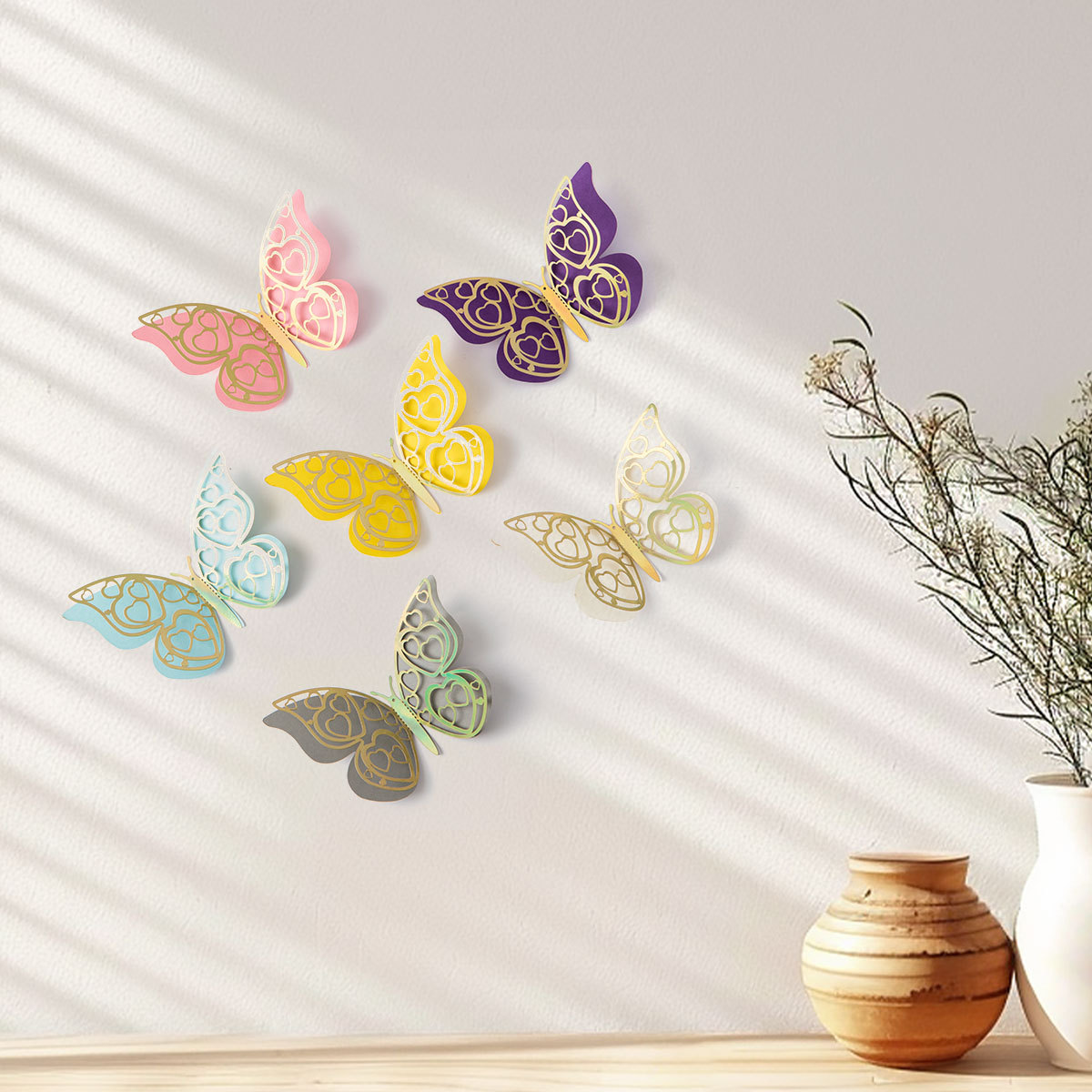 Mariposas Metálicas 3D de Colores para Pared - Diseño Calado de Gran Tamaño para Decoración de Sala y Fondos - Adhesivos Creativos con Acabado de Imitación Metal - Para Mayoristas