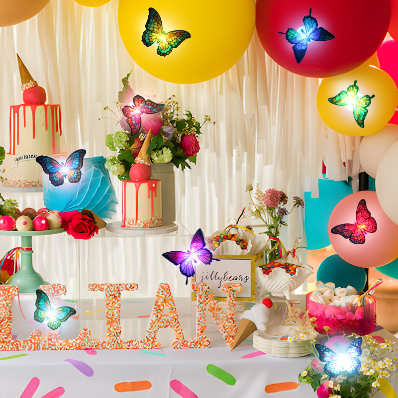 Mariposas Brillantes para Decoración de Pasteles - Base con Luz LED y Adhesivo - Para Fiestas, Cortinas y Mesas - Set para Mayoristas y Reposteros