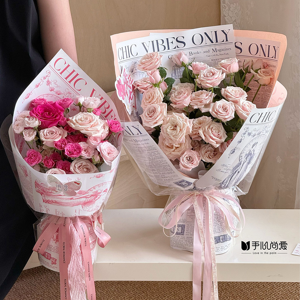 Papel para Envolver Flores Estilo Vintage Siglo XIX - Diseño con Letras Inglesas - Papel Grueso de Alta Gama para Florerías - Venta al por Mayor para Boutiques y Eventos de Lujo