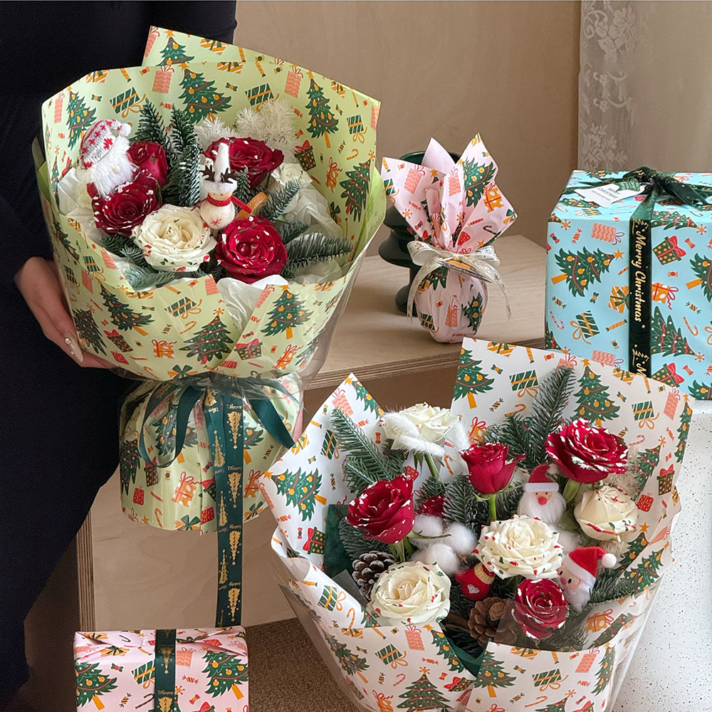 Papel para Regalos de Fiesta Navideña con Estilo Retro - Diseño Vintage para Flores y Regalos - Suministro Exclusivo para Mayoristas - Temporada Festiva 2025