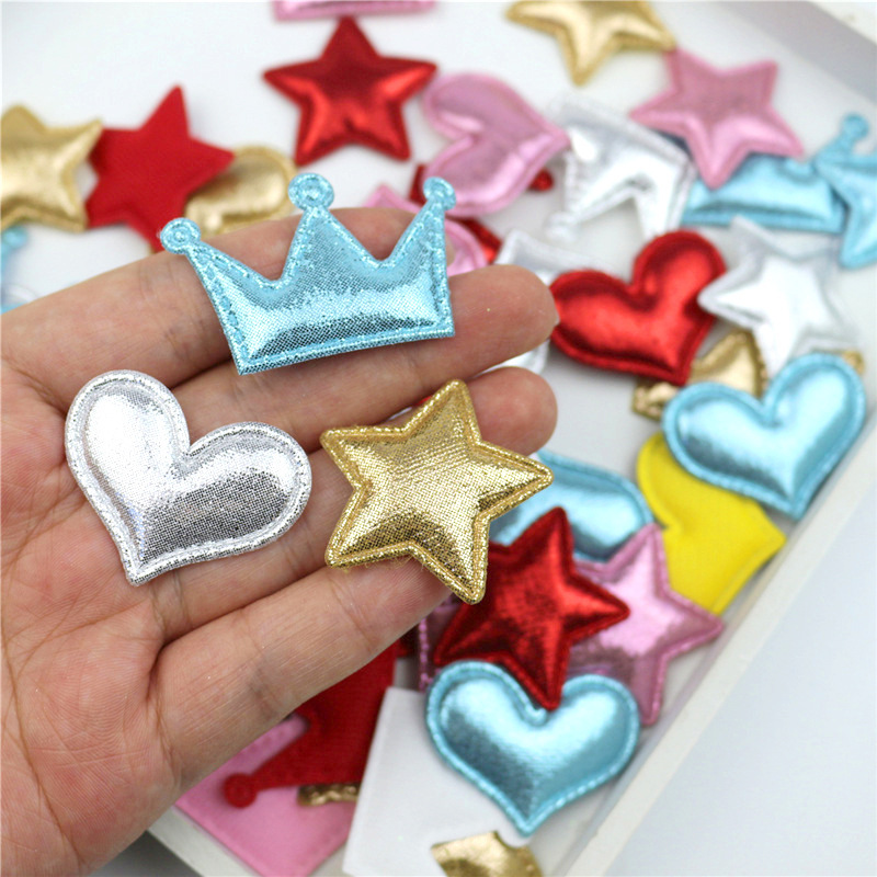 Coronas, Corazones y Estrellas de Pana Brillante con Estampado - Set de Componentes para Fabricación de Accesorios de Pelo y Ropa - Proveedor Mayorista 