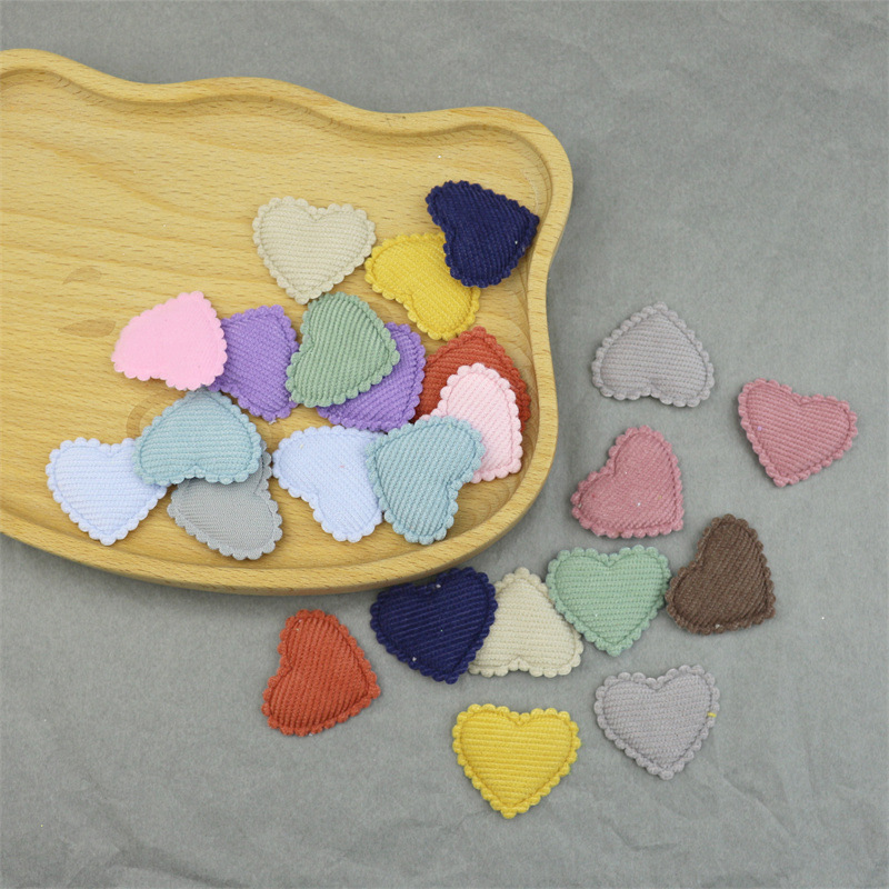 Corazones de Pana con Encaje y Estampado - Componentes para Fabricación de Accesorios de Pelo, Diademas y Manualidades - Proveedor Mayorista