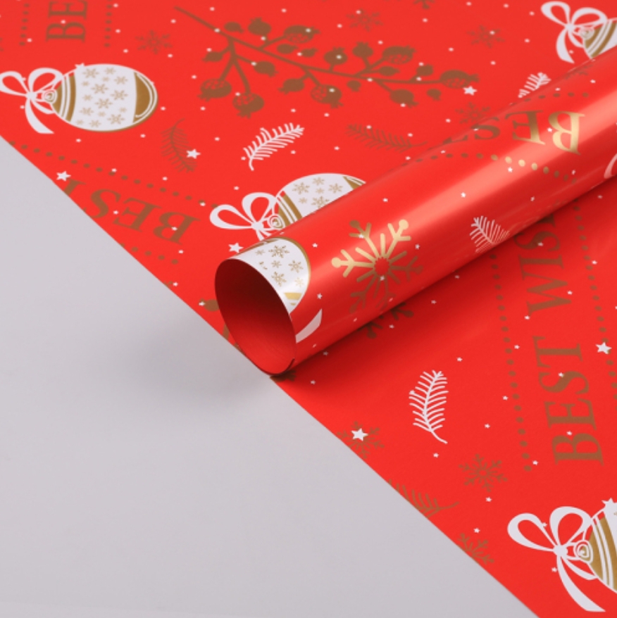 Papel Impermeable para Flores con Diseño de Esferas y Campanas Navideñas