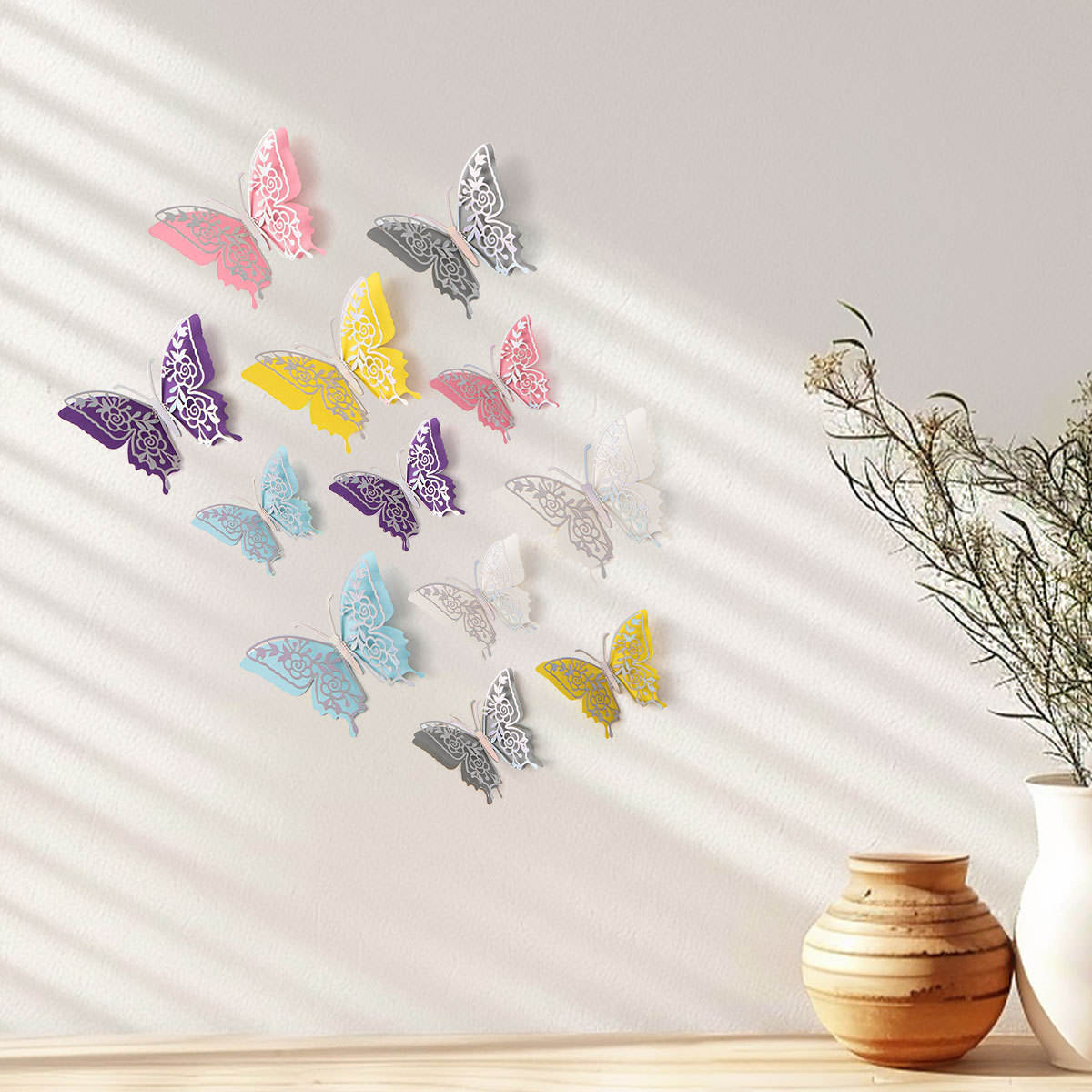 Mariposas Adhesivas 3D con Acabado Metálico - Diseño Calado y Colores Elegantes - Decoración Moderna para Pared de Sala y Comercios - Para Mayoristas y Diseñadores de Interiores