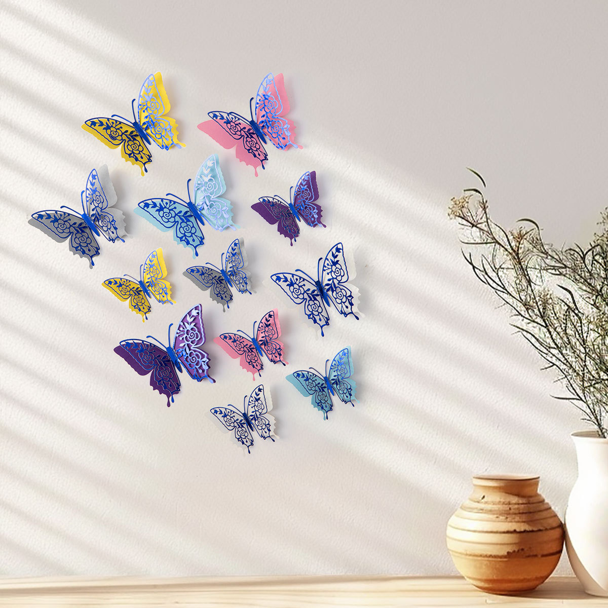 Mariposas Adhesivas 3D con Acabado Metálico - Diseño Calado y Colores Elegantes - Decoración Moderna para Pared de Sala y Comercios - Para Mayoristas y Diseñadores de Interiores