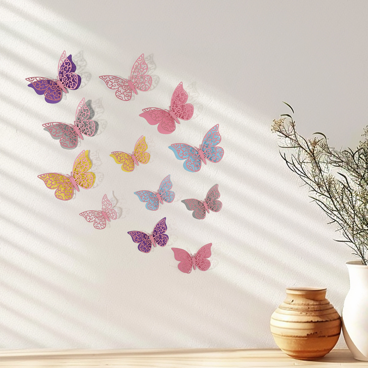 Mariposas Adhesivas 3D con Acabado Metálico - Diseño Calado y Colores Elegantes - Decoración Moderna para Pared de Sala y Comercios - Para Mayoristas y Diseñadores de Interiores