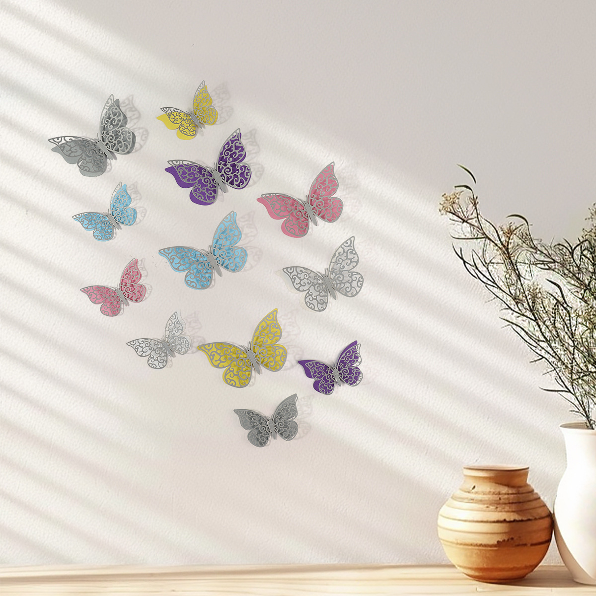 Mariposas Adhesivas 3D con Acabado Metálico - Diseño Calado y Colores Elegantes - Decoración Moderna para Pared de Sala y Comercios - Para Mayoristas y Diseñadores de Interiores