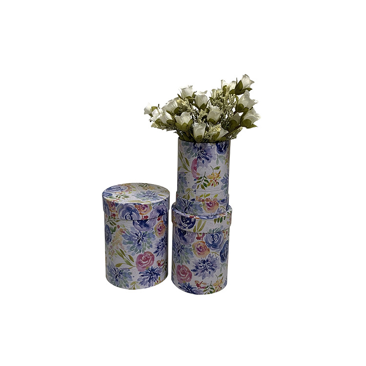 Cubo Abrazo Circular Estampado Campestre de 3 Niveles Olipai - Para Arreglos Florales y Regalos con Estilo Rústico - Venta al por Mayor para Importadores