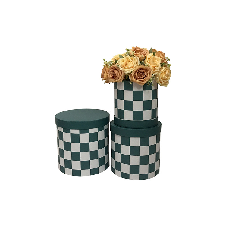 Caja Regalo Redonda con Estampado de Cuadros (Tamaño de 3 Capas) para Mayoristas - Personalizable para Floristerías e Importadores
