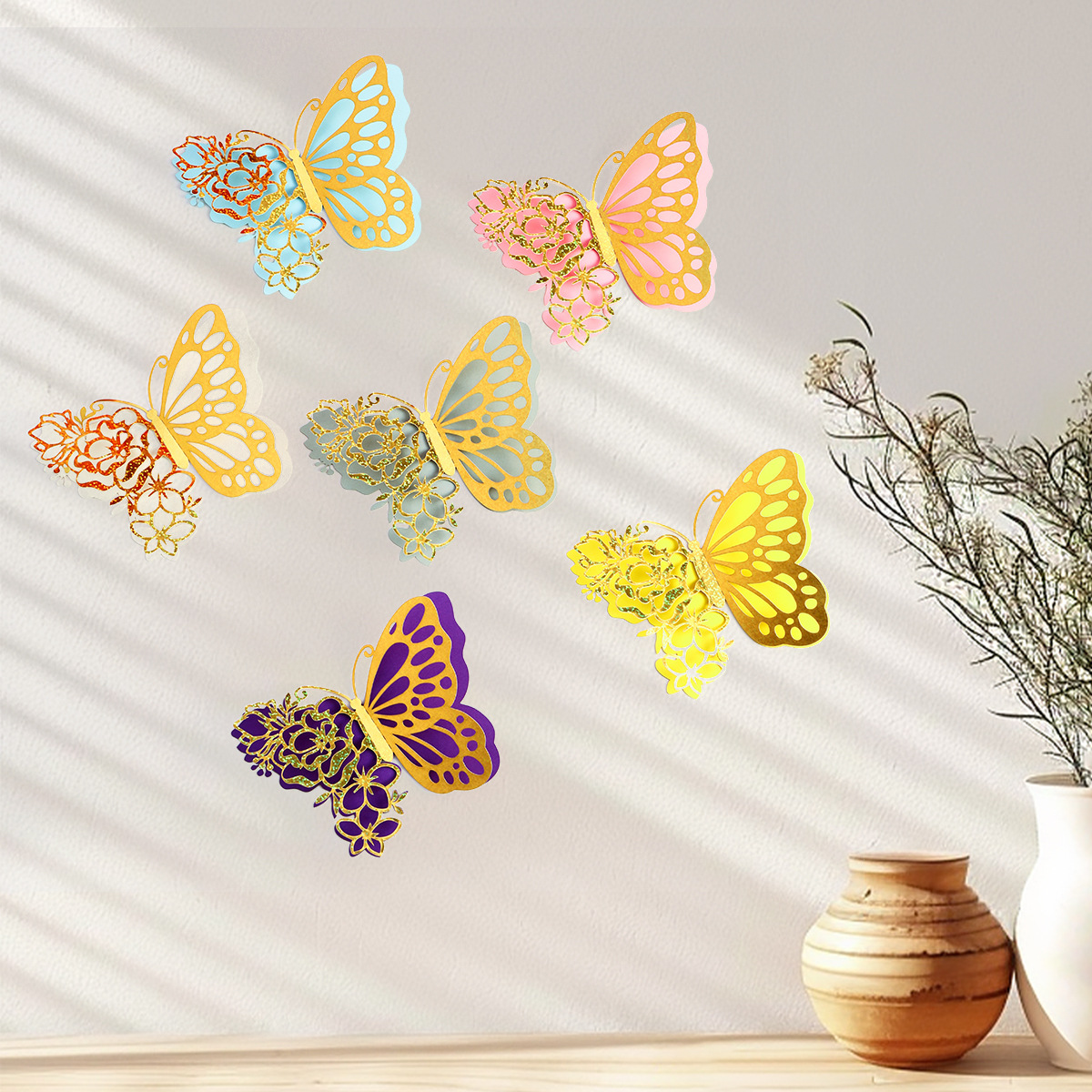 Mariposas Metálicas 3D de Doble Capa para Decoración - Acabado Imitación Metal y Diseño Calado Laser - Ideal para Bodas, Eventos y Paredes - Venta al por Mayor para Exportación