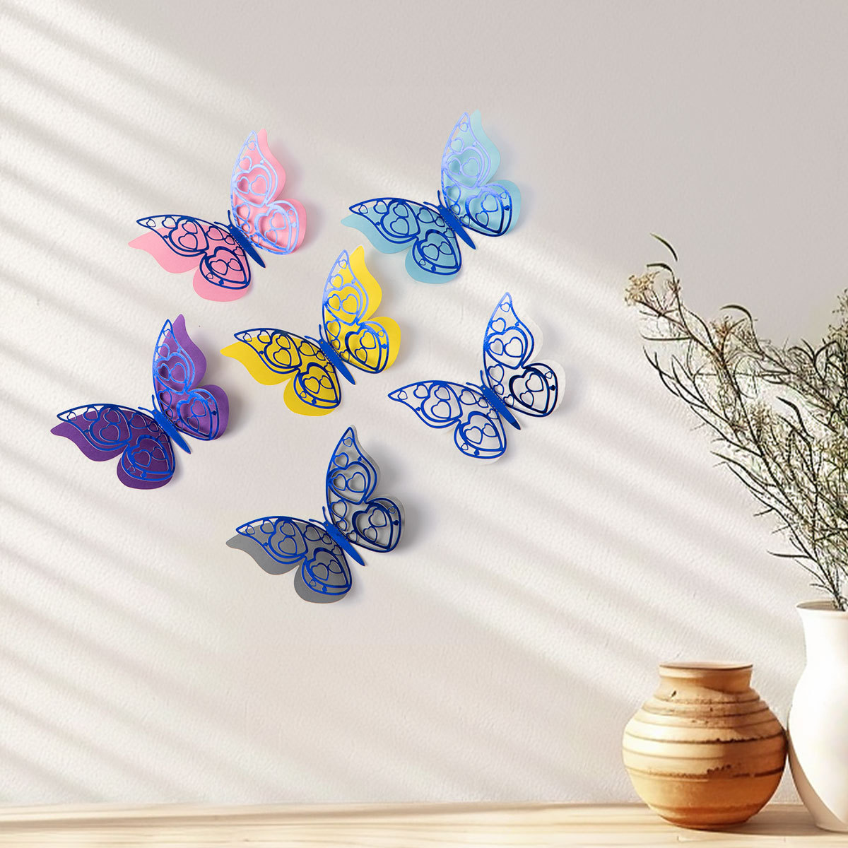 Mariposas Metálicas 3D de Colores para Pared - Diseño Calado de Gran Tamaño para Decoración de Sala y Fondos - Adhesivos Creativos con Acabado de Imitación Metal - Para Mayoristas