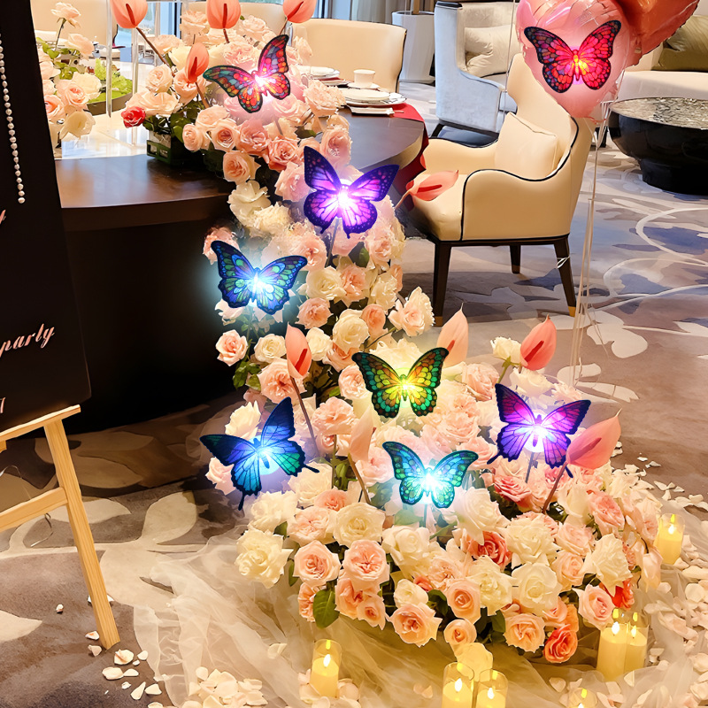 Mariposas Brillantes para Decoración de Pasteles - Base con Luz LED y Adhesivo - Para Fiestas, Cortinas y Mesas - Set para Mayoristas y Reposteros