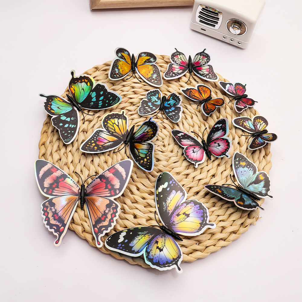 Set de Mariposas Magnéticas 3D con Efecto Láser para Exportación - Decoración de Doble Capa para Interiores - Adhesivos Ultra Realistas para Paredes y Superficies Metálicas - Para Mayoristas