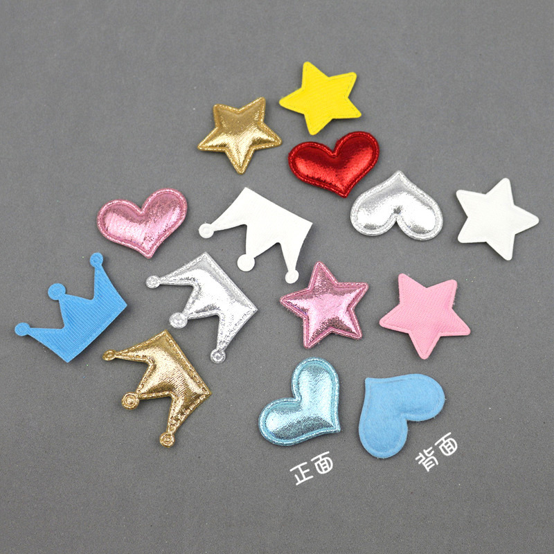 Coronas, Corazones y Estrellas de Pana Brillante con Estampado - Set de Componentes para Fabricación de Accesorios de Pelo y Ropa - Proveedor Mayorista 