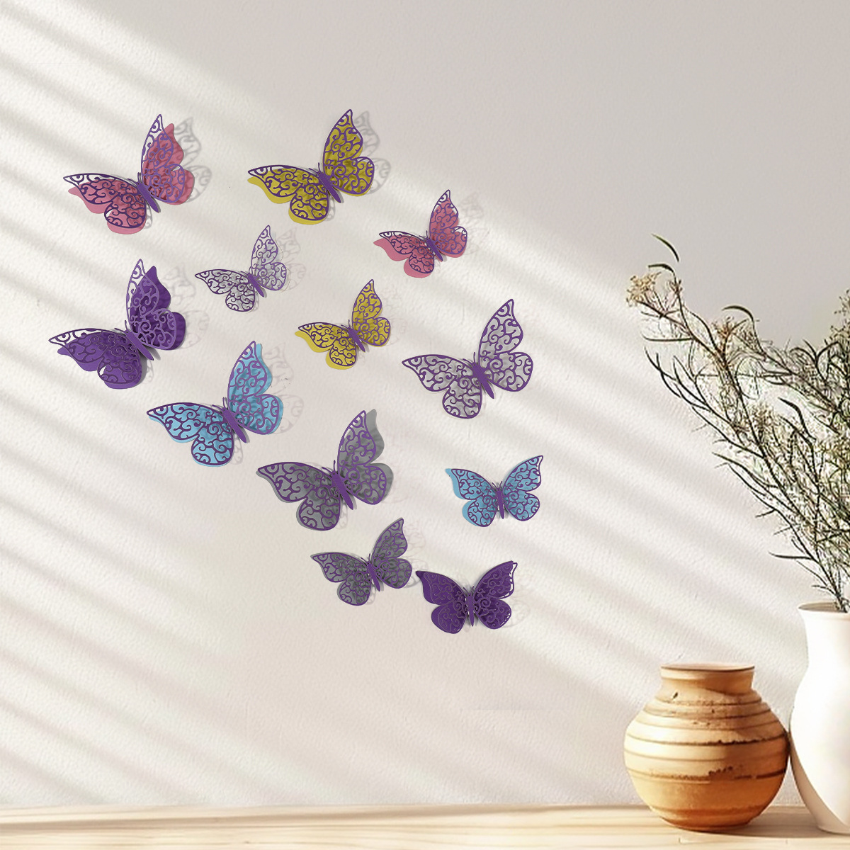 Mariposas Adhesivas 3D con Acabado Metálico - Diseño Calado y Colores Elegantes - Decoración Moderna para Pared de Sala y Comercios - Para Mayoristas y Diseñadores de Interiores