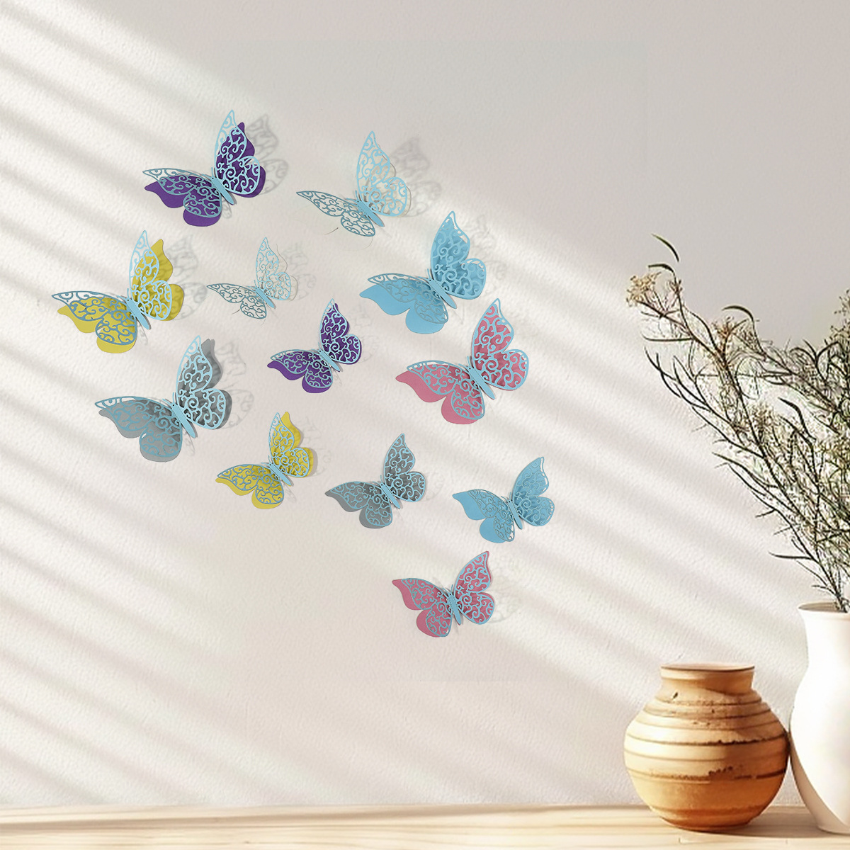 Mariposas Adhesivas 3D con Acabado Metálico - Diseño Calado y Colores Elegantes - Decoración Moderna para Pared de Sala y Comercios - Para Mayoristas y Diseñadores de Interiores