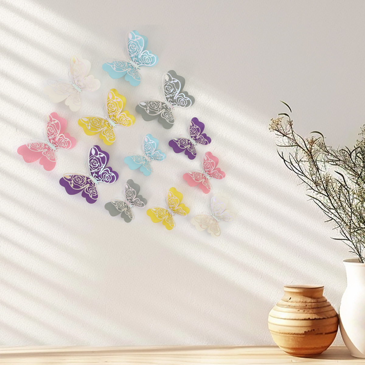 Mariposas Adhesivas 3D con Acabado Metálico - Diseño Calado y Colores Elegantes - Decoración Moderna para Pared de Sala y Comercios - Para Mayoristas y Diseñadores de Interiores