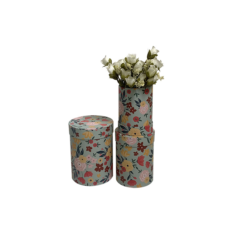 Cubo Abrazo Circular Estampado Campestre de 3 Niveles Olipai - Para Arreglos Florales y Regalos con Estilo Rústico - Venta al por Mayor para Importadores