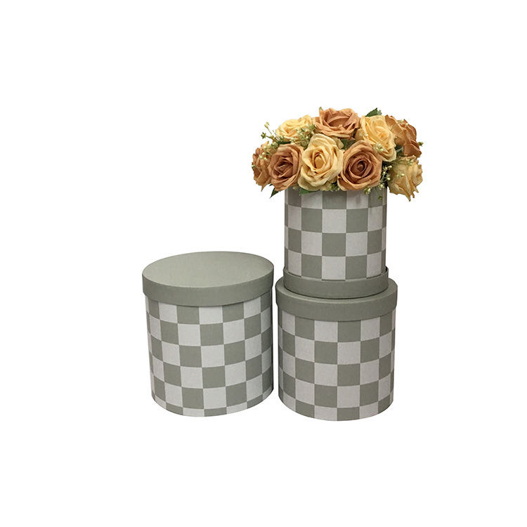 Caja Regalo Redonda con Estampado de Cuadros (Tamaño de 3 Capas) para Mayoristas - Personalizable para Floristerías e Importadores
