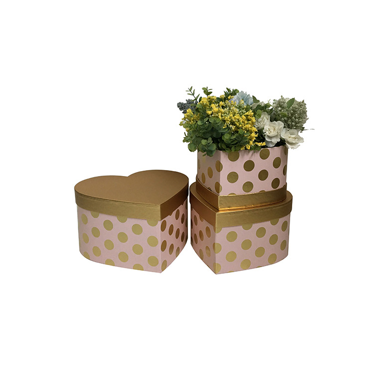 Juego de 3 Cajas Corazón con Estampado de Puntos Dorados Retro | EN STOCK | Para Mayoristas
